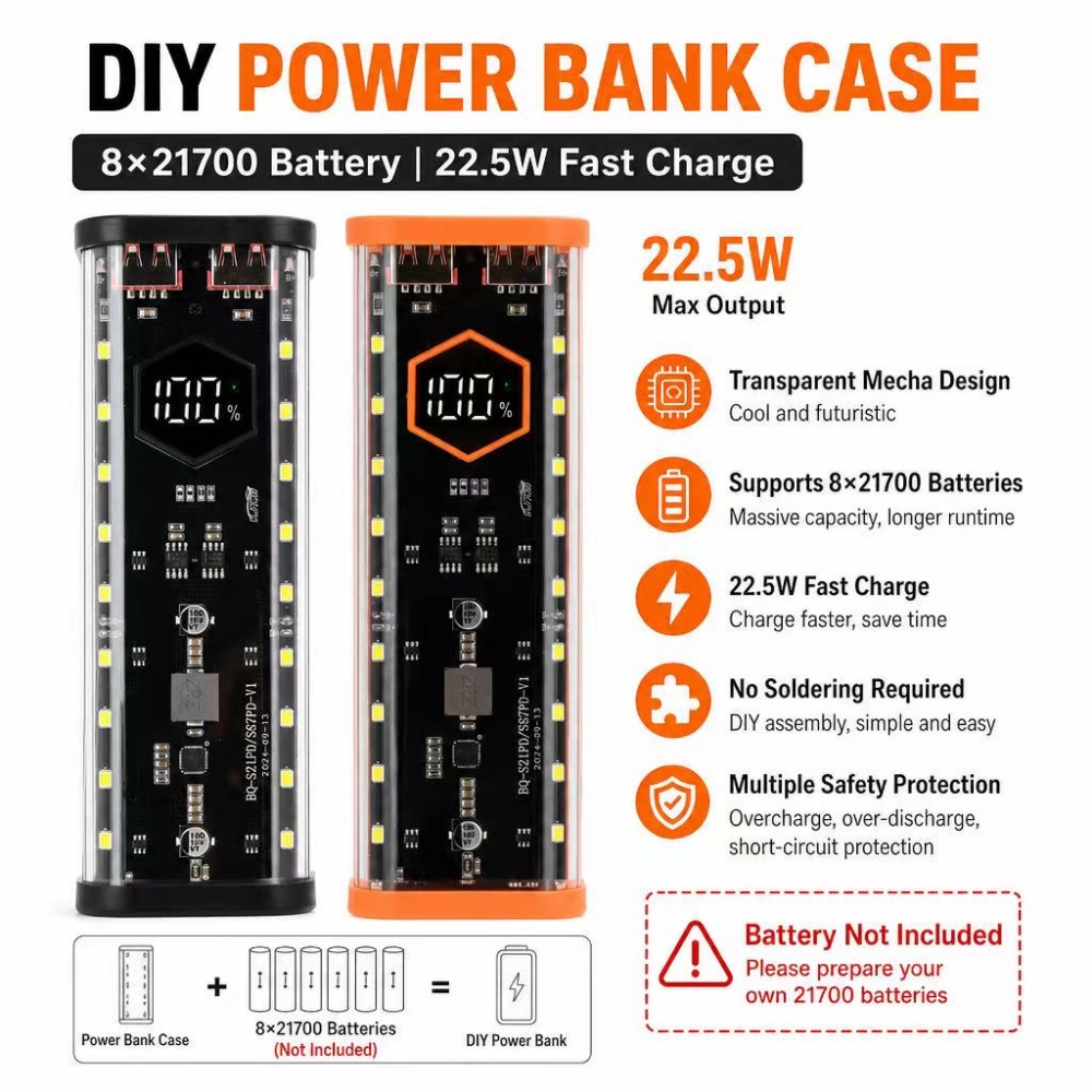 8*21700 Kotak Baterai, Pengisi - Power Banks ulasan dan harga